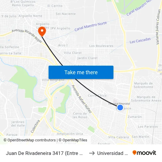 Juan De Rivadeneira 3417 (Entre Manuel Oribe Y Drumond) to Universidad Blas Pascal map