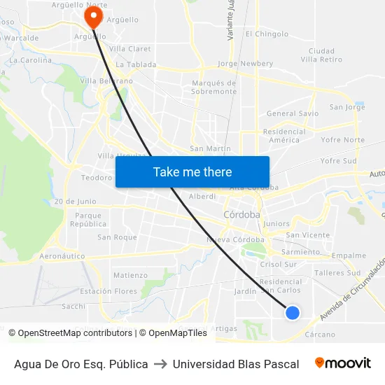 Agua De Oro Esq. Pública to Universidad Blas Pascal map