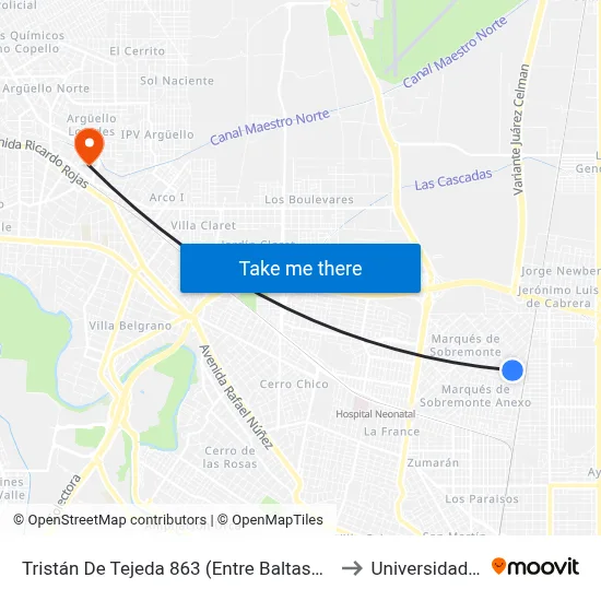 Tristán De Tejeda 863 (Entre Baltasar Gallego Y Martel De Cabrera) to Universidad Blas Pascal map