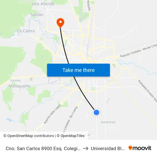 Cno. San Carlos 8900 Esq. Colegio Manuel Estrada to Universidad Blas Pascal map