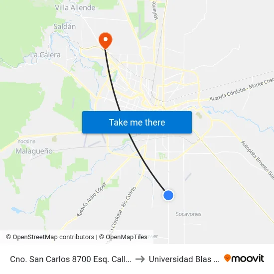 Cno. San Carlos 8700 Esq. Callejón Arias to Universidad Blas Pascal map