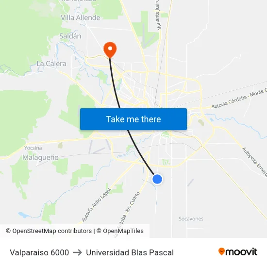 Valparaiso 6000 to Universidad Blas Pascal map