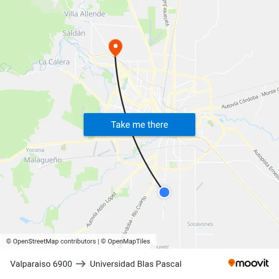 Valparaiso 6900 to Universidad Blas Pascal map