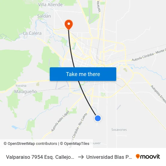 Valparaiso 7954 Esq. Callejon Arias to Universidad Blas Pascal map