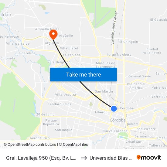 Gral. Lavalleja 950 (Esq. Bv. Los Andes) to Universidad Blas Pascal map