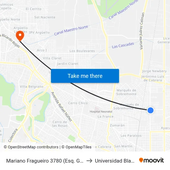 Mariano Fragueiro 3780 (Esq. Gral. Mosconi) to Universidad Blas Pascal map