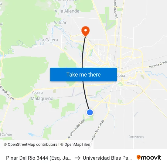 Pinar Del Rio 3444 (Esq. Jalpa) to Universidad Blas Pascal map