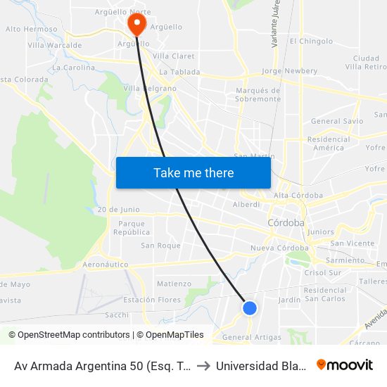 Av Armada Argentina 50 (Esq. Tupac Amaru) to Universidad Blas Pascal map