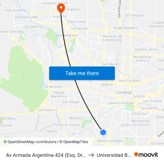 Av Armada Argentina 424 (Esq. Dr. Sebastian Palacios) to Universidad Blas Pascal map