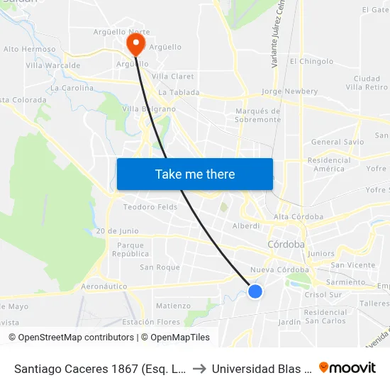 Santiago Caceres 1867 (Esq. Los Cocos) to Universidad Blas Pascal map