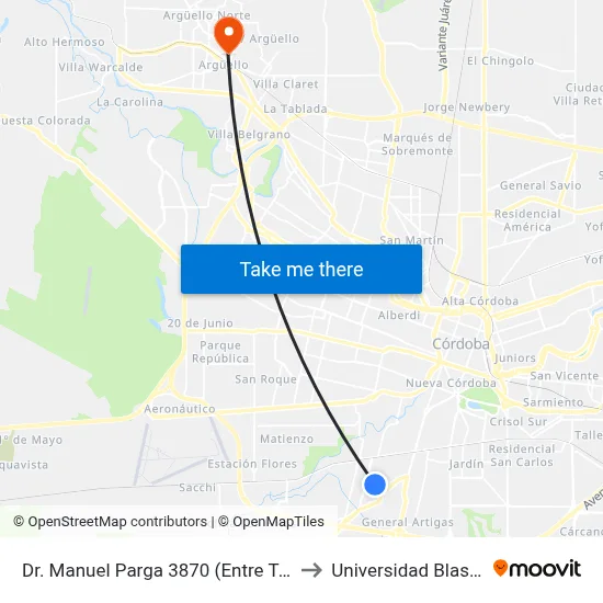 Dr. Manuel Parga 3870 (Entre Tafi Y Traful) to Universidad Blas Pascal map