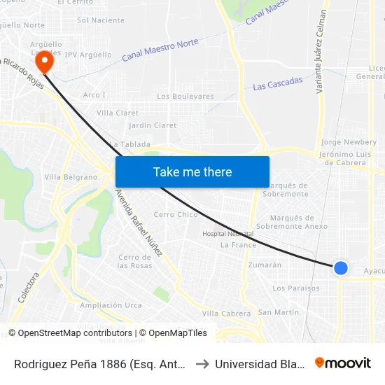 Rodriguez Peña 1886 (Esq. Antonio Del Viso) to Universidad Blas Pascal map