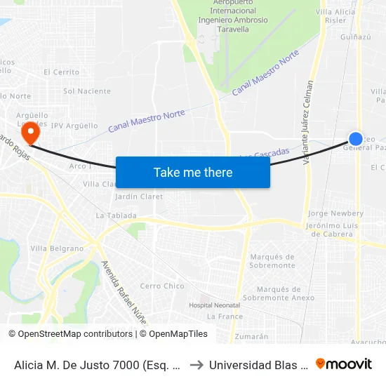 Alicia M. De Justo 7000 (Esq. Av. Japon) to Universidad Blas Pascal map