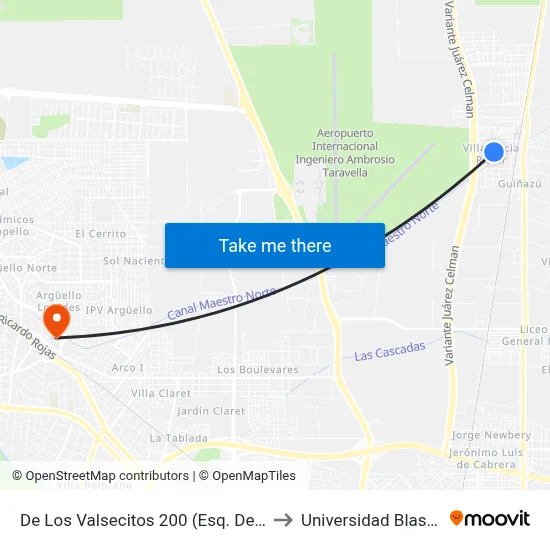 De Los Valsecitos 200 (Esq. De La Huella) to Universidad Blas Pascal map