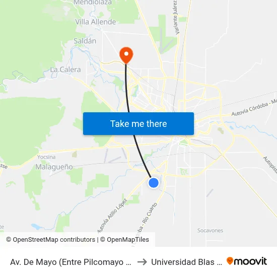 Av. De Mayo (Entre Pilcomayo Y Bermejo) to Universidad Blas Pascal map