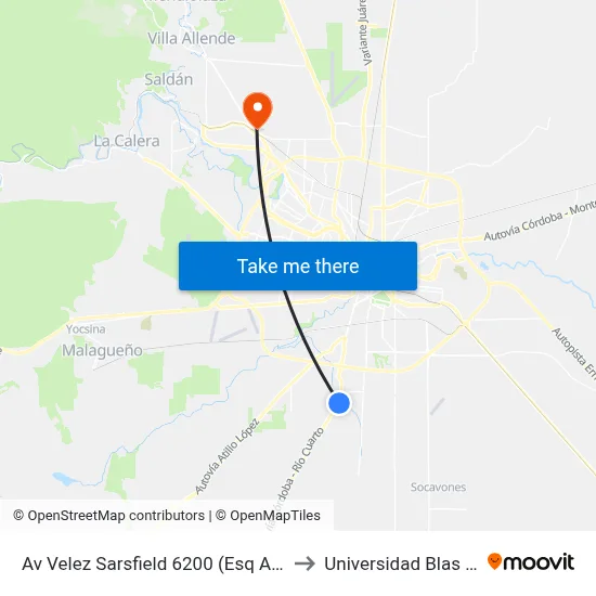 Av Velez Sarsfield 6200 (Esq Abdel Taier) to Universidad Blas Pascal map