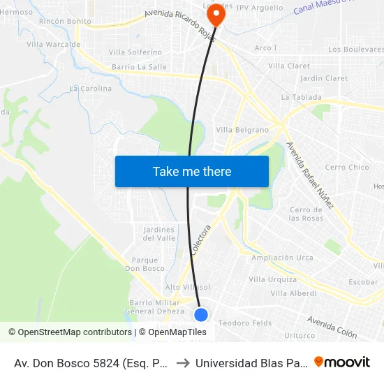 Av. Don Bosco 5824 (Esq. Pasco) to Universidad Blas Pascal map