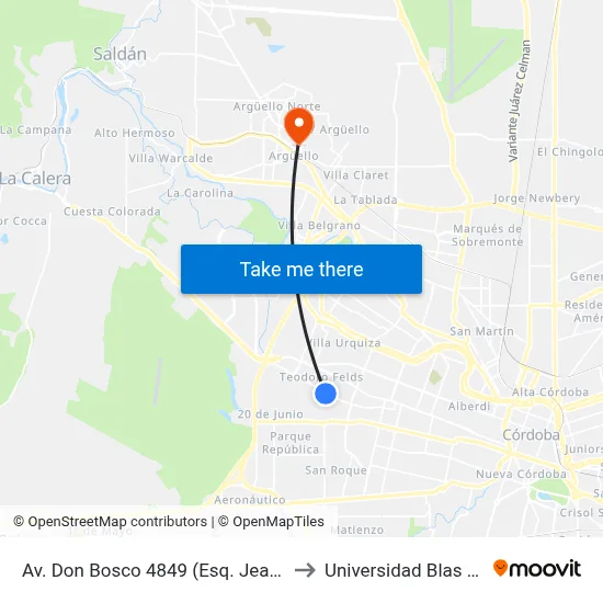Av. Don Bosco 4849 (Esq. Jean Sonnet) to Universidad Blas Pascal map