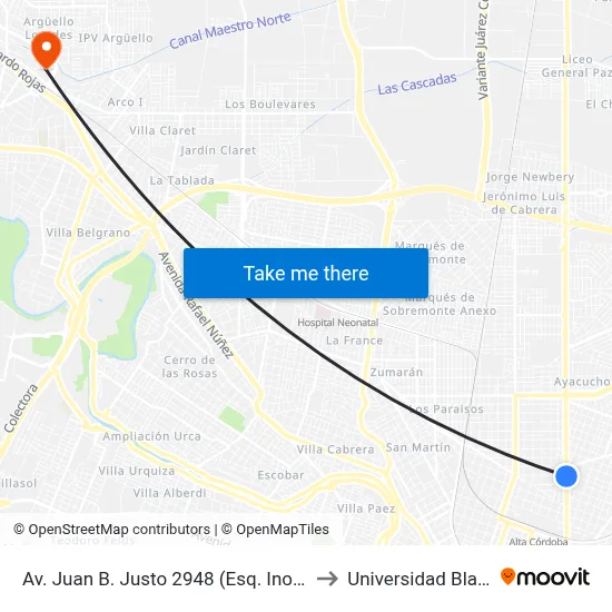 Av. Juan B. Justo 2948 (Esq. Inocente Carcano) to Universidad Blas Pascal map