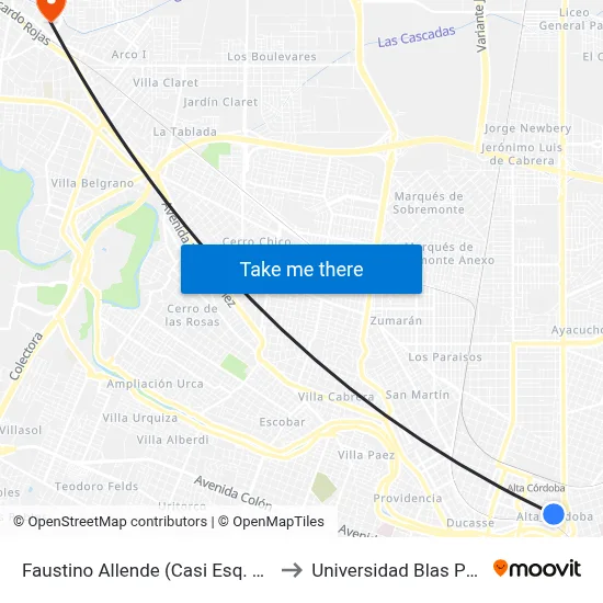 Faustino Allende (Casi Esq. Tillard) to Universidad Blas Pascal map