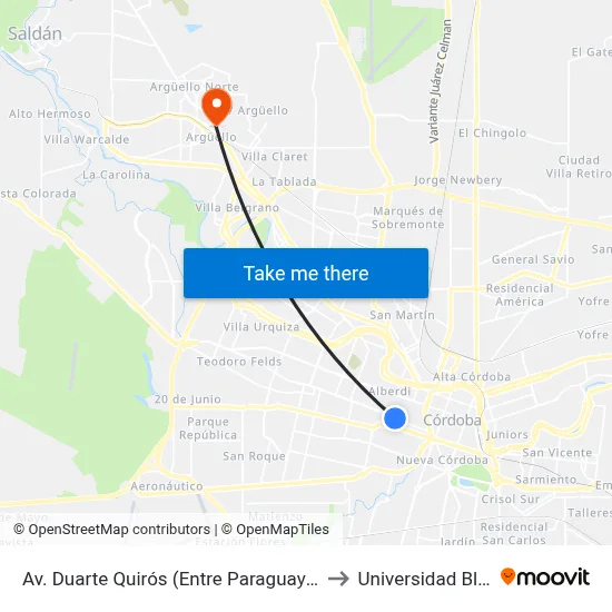Av. Duarte Quirós (Entre Paraguay Y P. De Los Andes) to Universidad Blas Pascal map