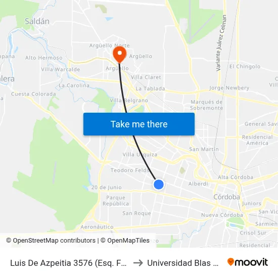 Luis De Azpeitia 3576 (Esq. Felix Paz) to Universidad Blas Pascal map