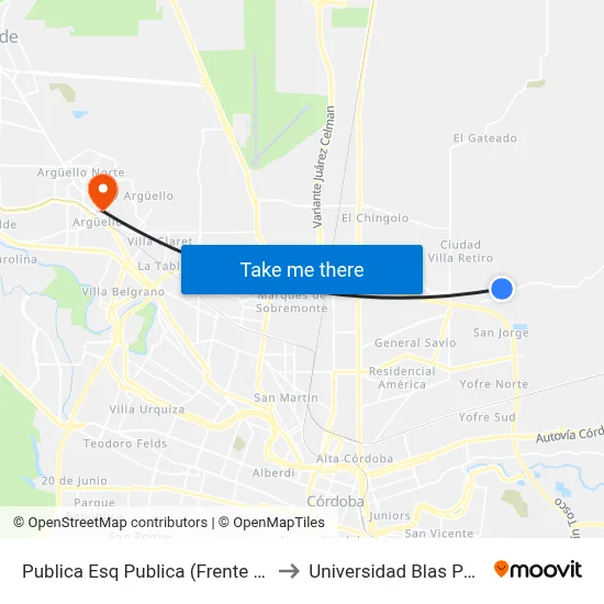 Publica Esq Publica (Frente Ipem) to Universidad Blas Pascal map