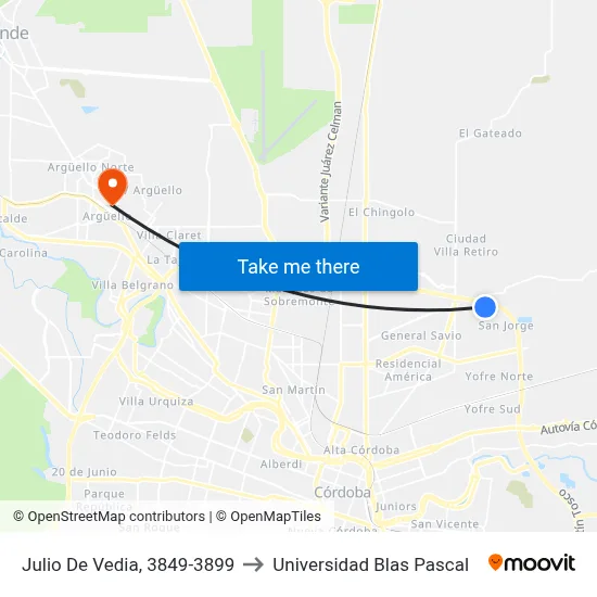 Julio De Vedia, 3849-3899 to Universidad Blas Pascal map