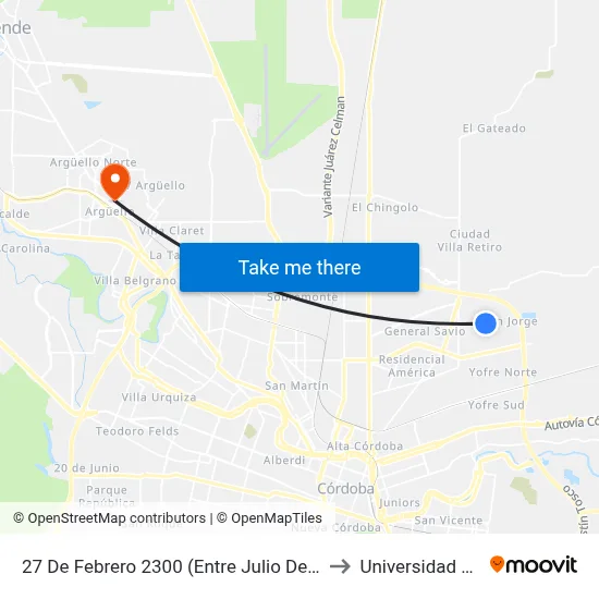 27 De Febrero 2300 (Entre Julio De Vedia Y Celestino Vidal) to Universidad Blas Pascal map