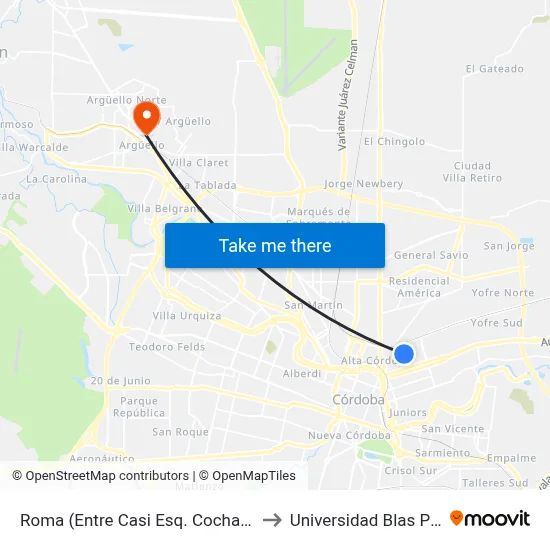 Roma (Entre Casi Esq. Cochabamba) to Universidad Blas Pascal map