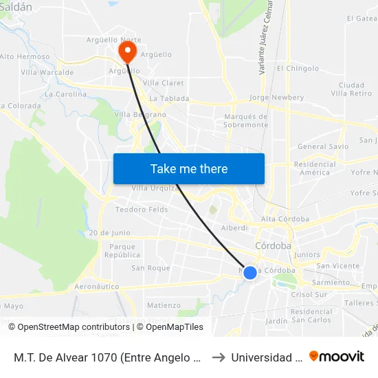 M.T. De Alvear 1070 (Entre Angelo De Peredo Y Domingo Funes) to Universidad Blas Pascal map