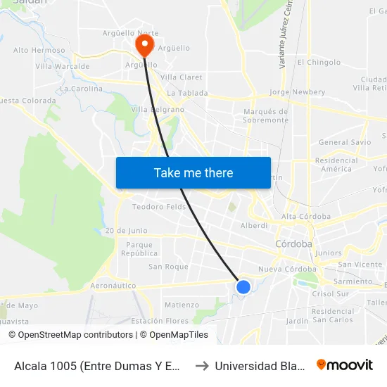 Alcala 1005 (Entre Dumas Y Emilio Achaval) to Universidad Blas Pascal map