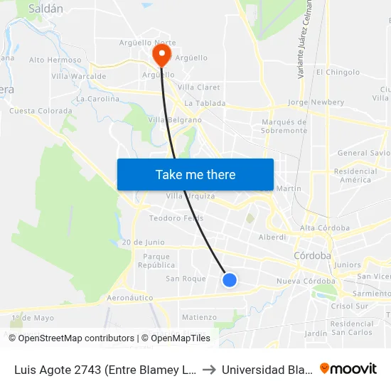 Luis Agote 2743 (Entre Blamey Lafore Y Brown) to Universidad Blas Pascal map