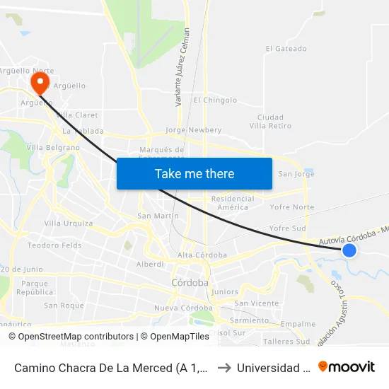 Camino Chacra De La Merced (A 1,8 Km De Av. Circunvalación) to Universidad Blas Pascal map