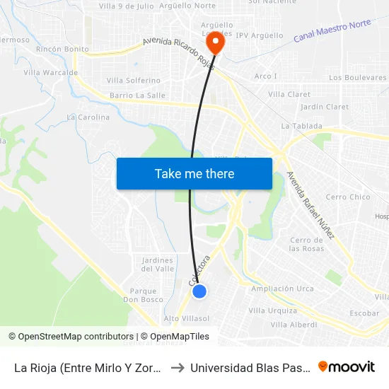 La Rioja (Entre Mirlo Y Zorzal) to Universidad Blas Pascal map