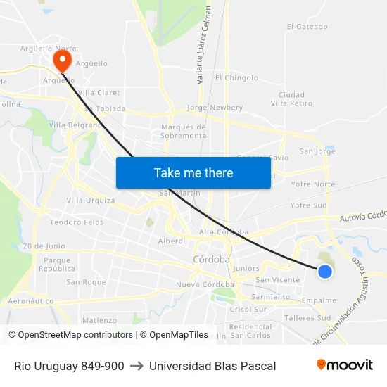 Rio Uruguay 849-900 to Universidad Blas Pascal map