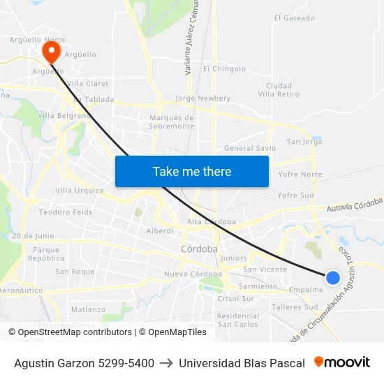 Agustin Garzon 5299-5400 to Universidad Blas Pascal map