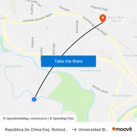 República De China Esq. Rotonda Bº  El Amanecer to Universidad Blas Pascal map