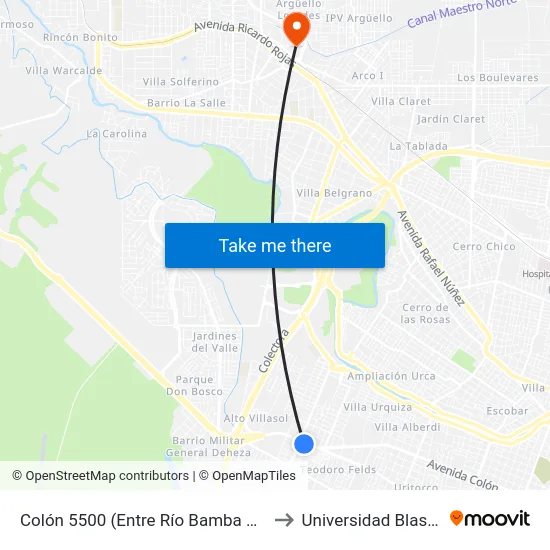 Colón 5500 (Entre Río Bamba Y Requinoa) to Universidad Blas Pascal map