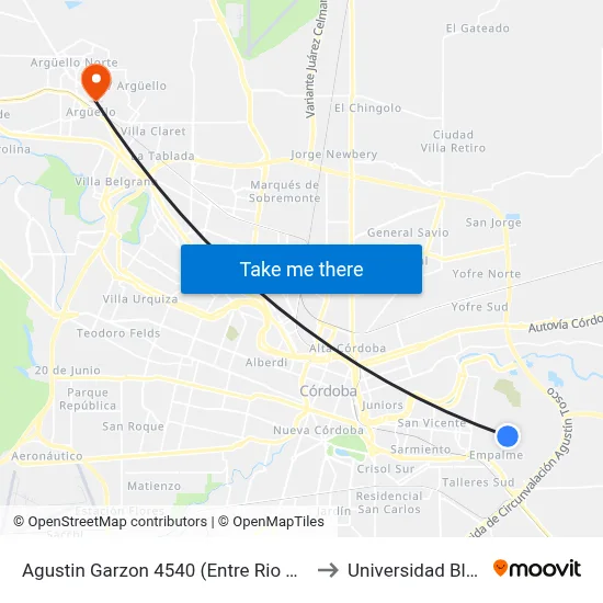 Agustin Garzon 4540 (Entre Rio Uruguay Y Salgari) to Universidad Blas Pascal map