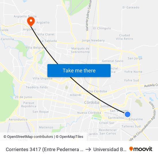 Corrientes 3417 (Entre Pedernera Y Obispo Castellano) to Universidad Blas Pascal map