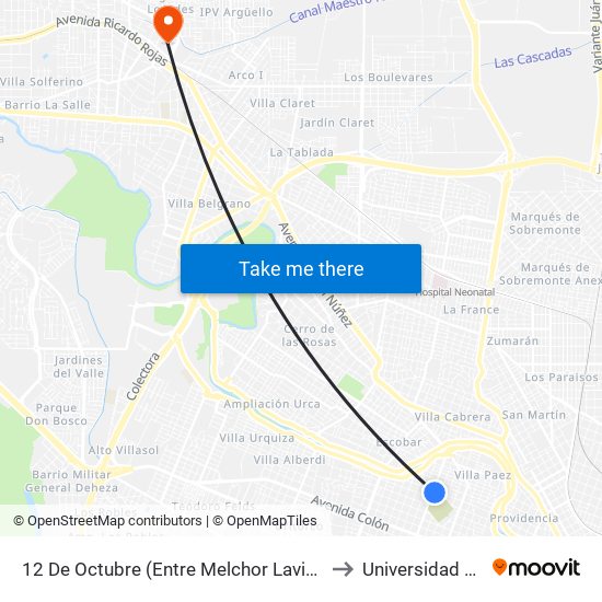 12 De Octubre  (Entre Melchor Lavin Y Monseñor De Andrea) to Universidad Blas Pascal map