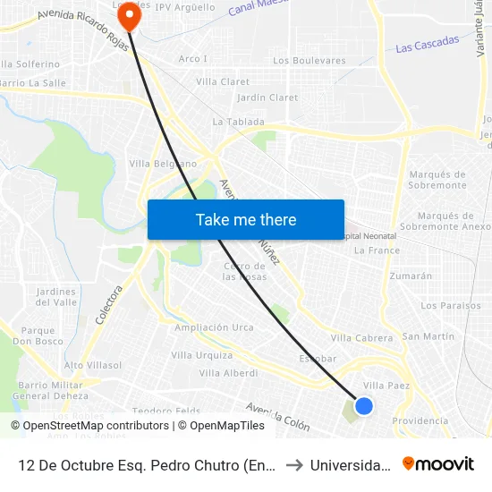 12 De Octubre Esq. Pedro Chutro (Entre Armengol Tesera Y Pedro Chutro) to Universidad Blas Pascal map