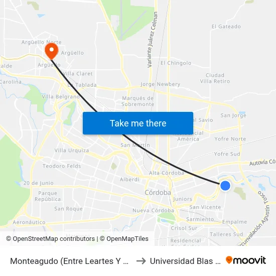 Monteagudo  (Entre Leartes Y Pedernera) to Universidad Blas Pascal map