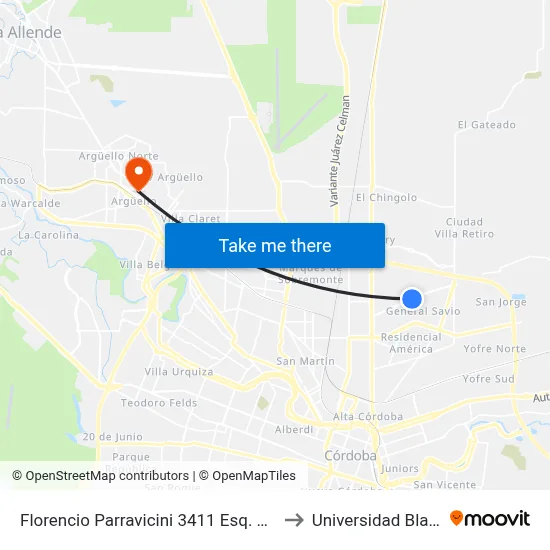 Florencio Parravicini 3411 Esq. Carlos Gimenez to Universidad Blas Pascal map