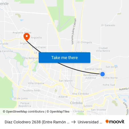 Díaz Colodrero 2638 (Entre Ramón Lista Y Arturo Capdevila) to Universidad Blas Pascal map