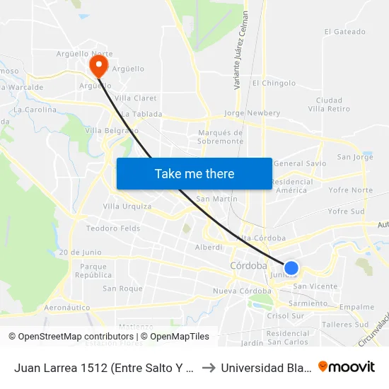 Juan Larrea 1512 (Entre Salto  Y Pasaje Perales) to Universidad Blas Pascal map