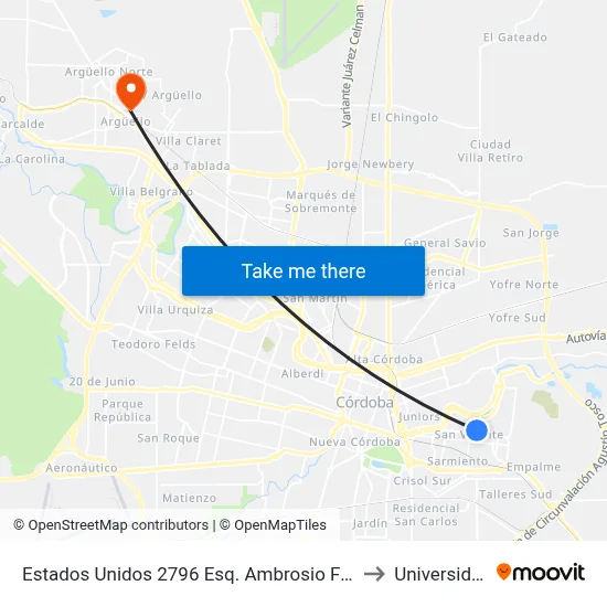 Estados Unidos 2796 Esq. Ambrosio Funes (Entre Juan  Rodriguez  Y Ambrosio Funes) to Universidad Blas Pascal map