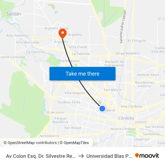 Av Colon Esq. Dr. Silvestre Remonda to Universidad Blas Pascal map