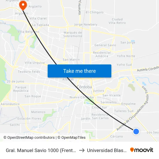 Gral. Manuel Savio 1000 (Frente Materfer) to Universidad Blas Pascal map